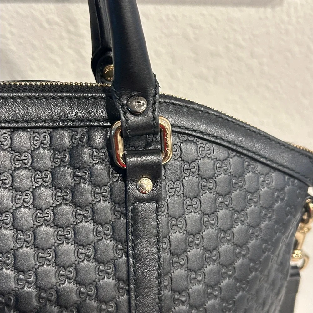 Gucci Microguccissima 2way Shoulder Tote Bag Black Leather Handbag +COA